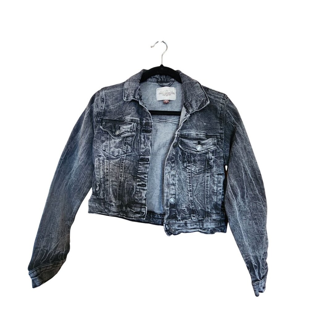 Vintage-Style Ashley Vintage Charm Denim Jacket Acid Wash Cropped Fit Womens S